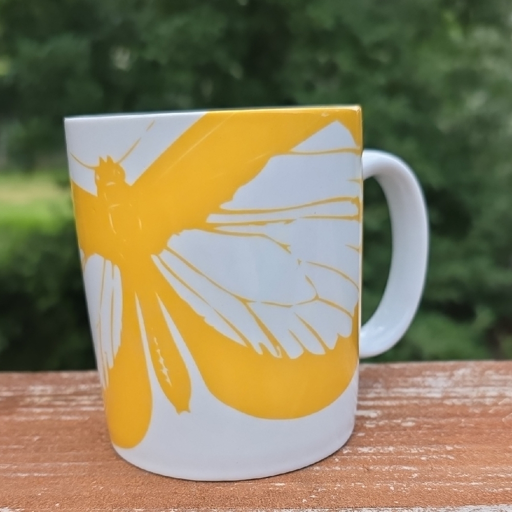Cost Plus World Market Yellow and White Butterfly Mug